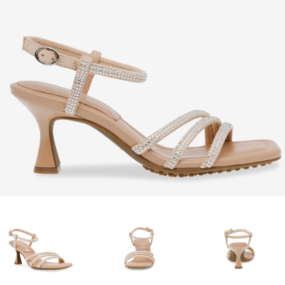 NEVER WORN! Brand New Anne Klein Jules Sandal Crystals. Nude low dress heel 7.5 - Picture 4 of 8
